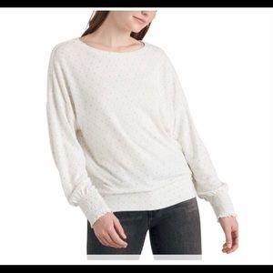 Lucky Brand printed smocked sleeve sweater